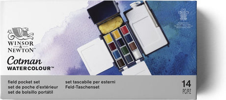 Winsor Newton 0390639 Cotman Ensemble de peinture aquarelle – Ensemble de poche – 12 demi-godets – Ensemble complet d'aquarelle de voyage pour peinture en extérieur