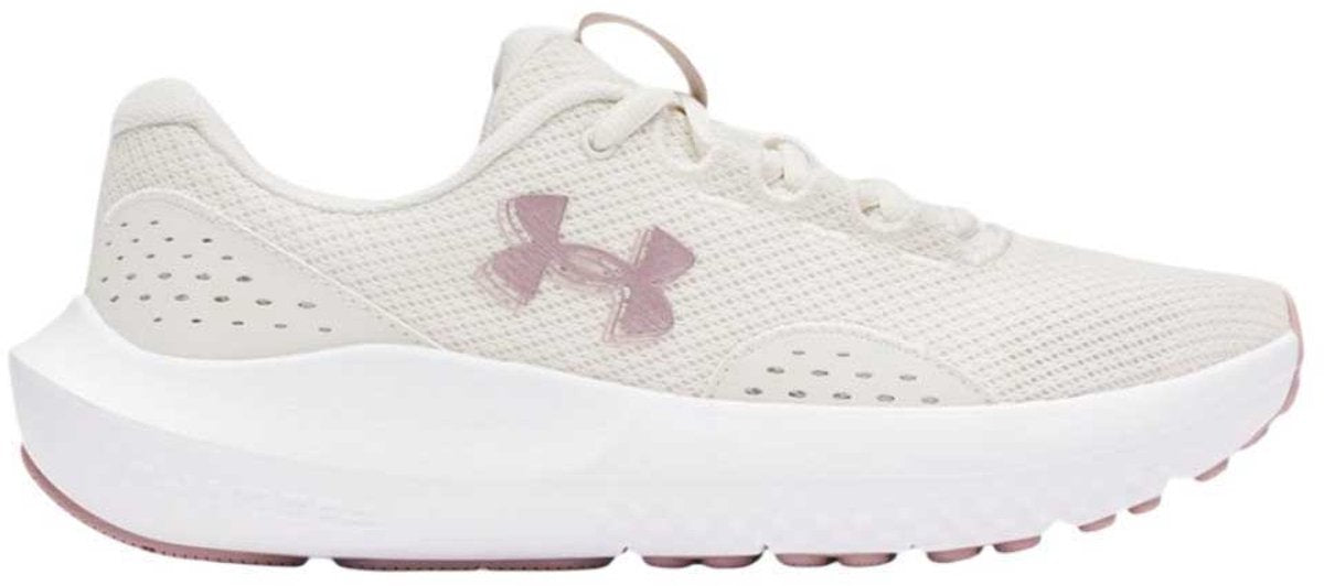 Under Armour UA W Charged Surge 4-WHT Chaussures de sport pour femmes - Blanc sommet - Rose tourmaline - Rose tourmaline métallisé