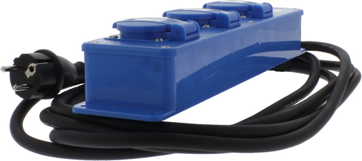 Multiprise sans marque sans marque – 3 prises – mise à la terre – IP44 – 3 x 1,5 mm² – 5 m – bleu