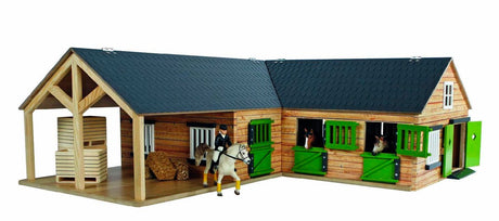 Écurie d'angle pour enfants avec 3 boxes et débarras 1:24