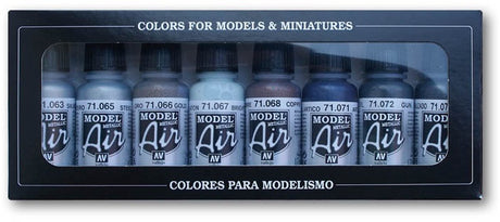Vallejo Hobby Paint Peinture acrylique - 71176 couleurs métallisées - Model Air - Set de peinture acrylique - 8x 17 ml