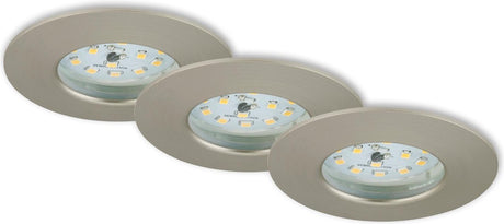 Briloner attach one - spots encastrés lot de 3 - ip44 (salle de bain) - 3 x LED 5w 400lm - couleur de la lumière : blanc chaud - profondeur d'installation : 30mm - dimensions d'installation : 60mm - produit : ø75mm - nickel mat