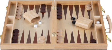 Backgammon Engelhart 15 pouces - planche incrustée de bois - caisse en bois avec poignée - version luxe -