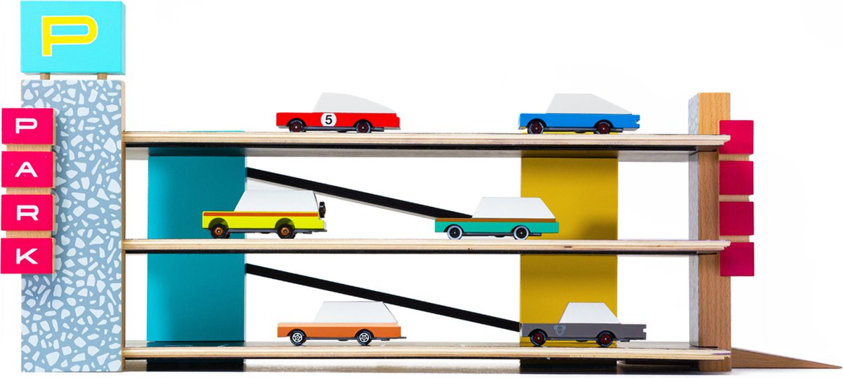 Candylab Toys Voiture jouet en bois moulé sous pression Candylab - Garage magnétique - Candycar World