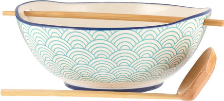 Bol à soupe de nouilles Typhoon World Foods en faïence avec cuillère et baguettes en bambou