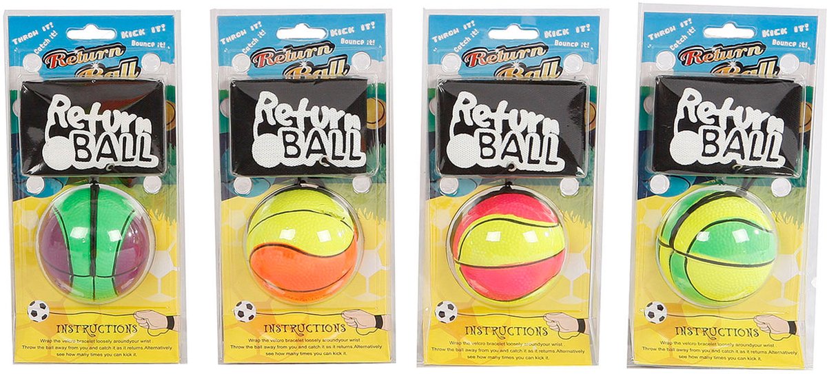 Deonlinedrogist.nl balle de retour - balle avec élastique pour poignet aux couleurs néon - 63 mm