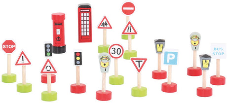 Panneaux de signalisation en bois Bigjigs, 18 pcs.