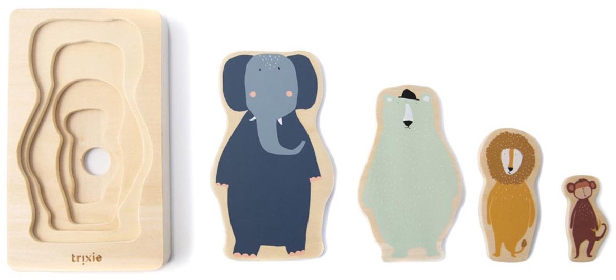 Trixie Puzzle animaux en bois à 4 couches - premier jouet bébé - à partir de 1 an - éducatif - pour garçons filles