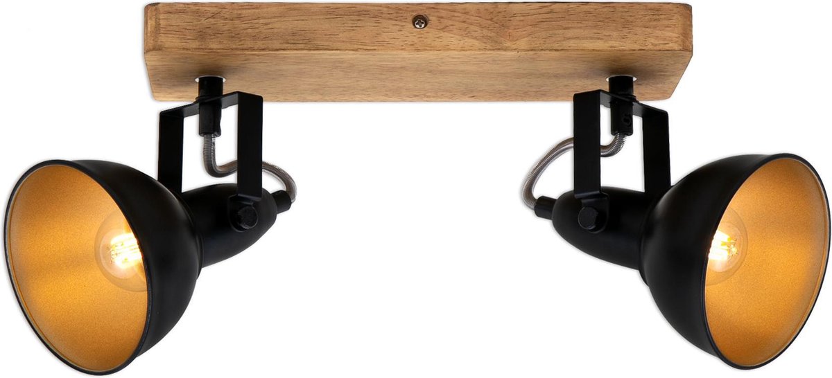 Briloner style bois - plafonnier - spot en saillie orientable - E14 - bois et métal - noir et or