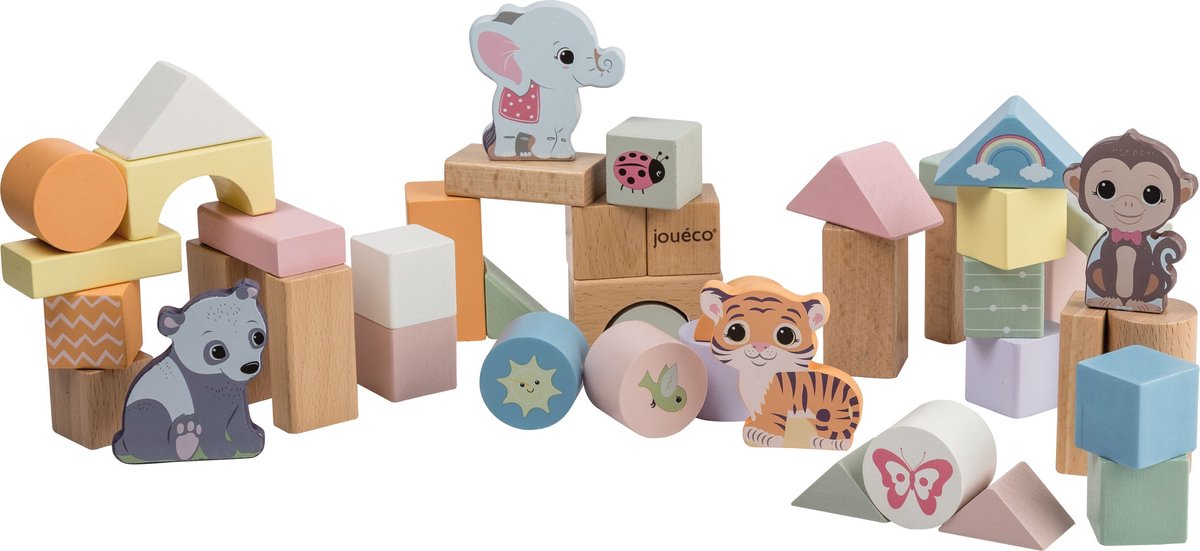 Jouéco ® - blocs de bois de la famille Wildies en tonnes 50 pièces