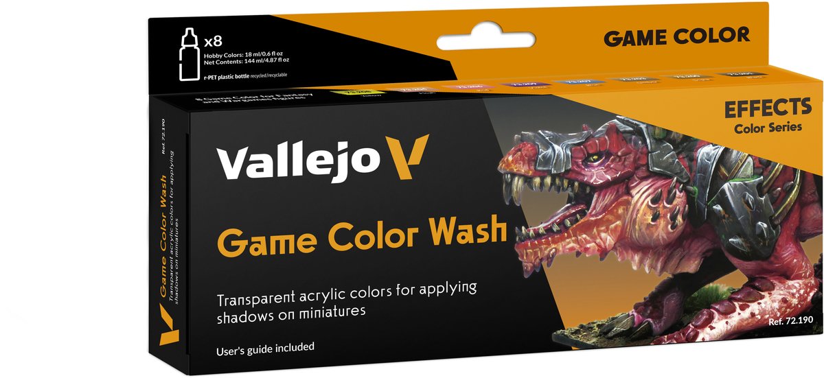 Vallejo hobby paint peinture acrylique - 72190 lavages pour fantasy et wargames - couleur de jeu - set acrylique - 8x set de peinture - 8x 18 ml