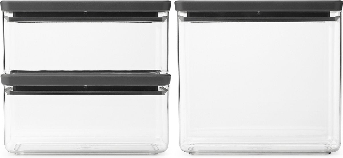Conteneurs de conservation Brabantia savoureux+ - empilables - 1,5 + 1,5 + 3,5 l - gris foncé
