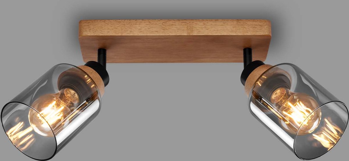Briloner royk - spot en saillie avec verre fumé - avec bois - spot de plafond avec 2x culot E27 - 28cm