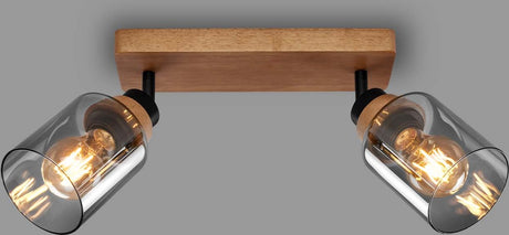 Briloner royk - spot en saillie avec verre fumé - avec bois - spot de plafond avec 2x culot E27 - 28cm