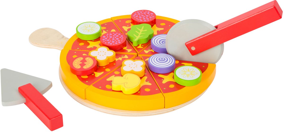 Small foot - set de pizza à découper et à jouer en bois, 21 pièces.