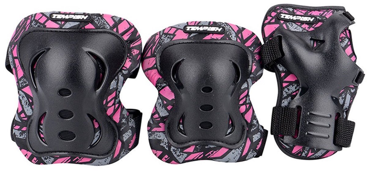 Tempish set de protection skate pour adultes - protège-poignets genoux coudes - rose - taille l