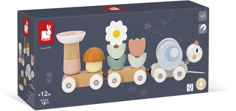 Janod sweet cocon - train escargots en bois - jouet éducatif 2 en 1 à construire et à tirer - découverte des formes et des couleurs - idéal pour développer la motricité des petits - adapté dès 1 an