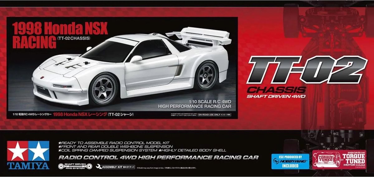 Tamiya modèle kit voiture - 58739 rc honda nsx racing 1998 - tt-02 avec certificat rc plastique - 1:10 - modélisme