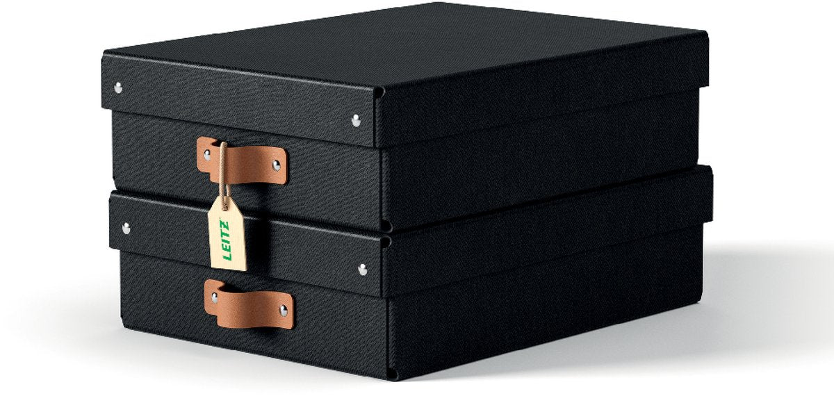 Boîte de rangement Leitz puro moyenne basse avec couvercle - lot de 2 - 8l - carton 100% recyclé - noir