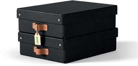 Boîte de rangement Leitz puro moyenne basse avec couvercle - lot de 2 - 8l - carton 100% recyclé - noir