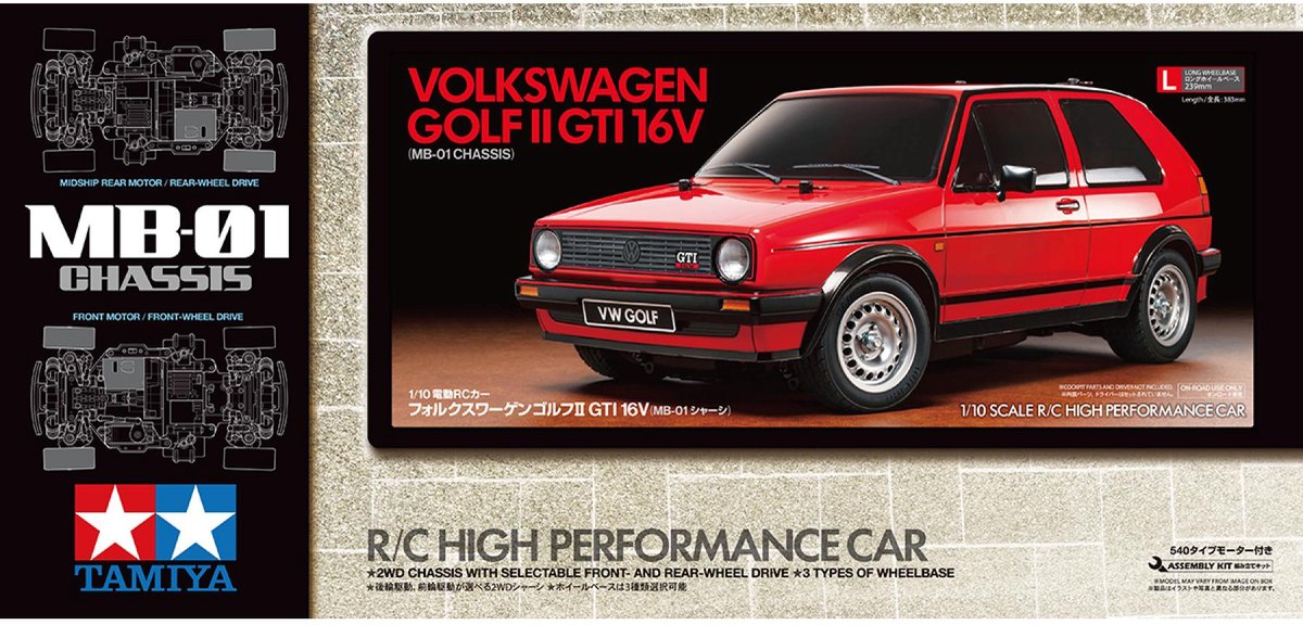 Tamiya modèle kit voiture-58748 voiture rc-volkswagen golf ii gti 16v-mb-01 rc plastique-1:10-modélisme
