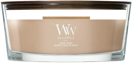 Bougie parfumée Woodwick Heartwick Flame Ellipse - Myrrhe de Santal - 50 heures de combustion