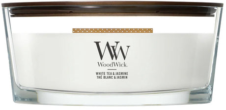 Bougie parfumée Woodwick Heartwick Flame Ellipse - Thé blanc jasmin - 50 heures de combustion
