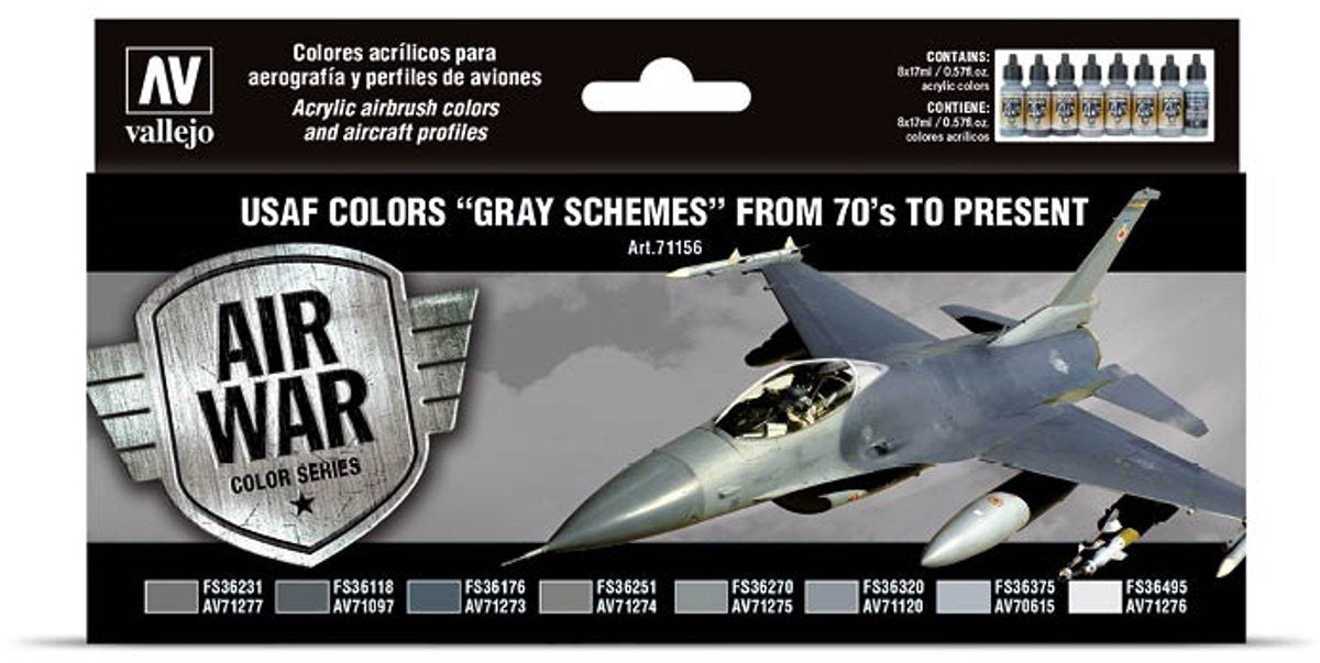 Vallejo hobby paint peinture acrylique - 71156 couleurs usaf « schémas gris » - set de peinture acrylique - 8x 17 ml