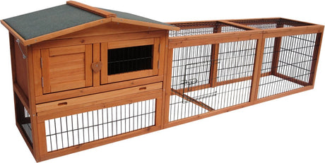 Clapier à lapin Flamingo avec enclos - grand clapier d'extérieur avec cage de nuit et enclos spacieux - 230x53x70 cm - clapier à lapin jumbo classic marron