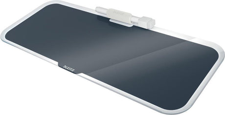 Tableau en verre Leitz Cosy pour bureau - Tableau mémo en verre avec porte-stylo - avec mini marqueur avec gomme - Gris velours