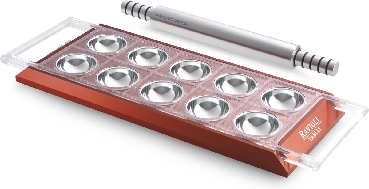 Machine à raviolis Marcato avec rouleau à pâtisserie - rouge - 10 compartiments
