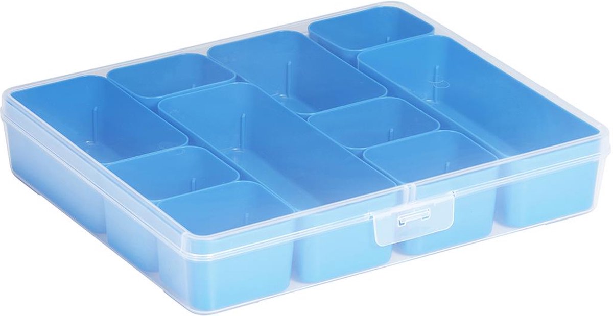 Sunware - boîte de rangement q-line avec 10 conteneurs 3,6l bleu transparent - 29,6 x 25 x 5,2 cm
