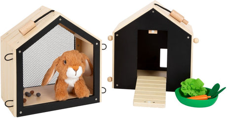 Small foot - Clapier à lapin en bois avec peluche lapin, 15 pièces.