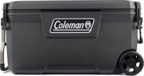 Glacière Coleman Convoy 100 Qt avec roulettes - 94 litres - légère et entièrement isolée - garde la glace froide pendant 5 jours - gris foncé
