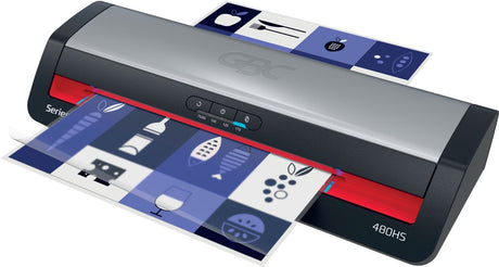 Machine à plastifier Gbc 480hs office a3 - adaptée pour 75-125 microns - avec pack de démarrage de pochettes de plastification - argent noir rouge