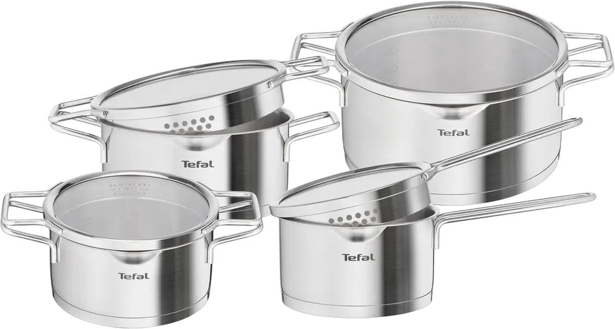 Tefal nordica - set de casseroles - 4 pièces - verre en acier inoxydable - convient à l'induction