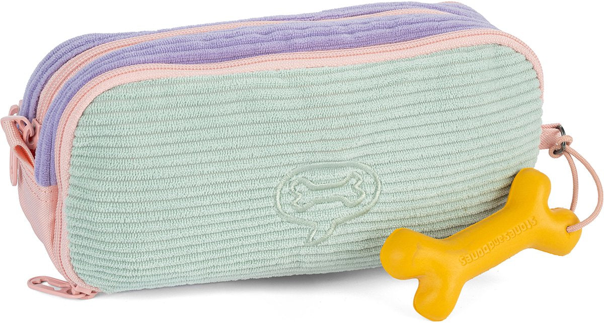 Stones and bones rowan 2.0 - etui - pennenzak voor kinderen - 3 vakken - corduroy - lavendel aqua