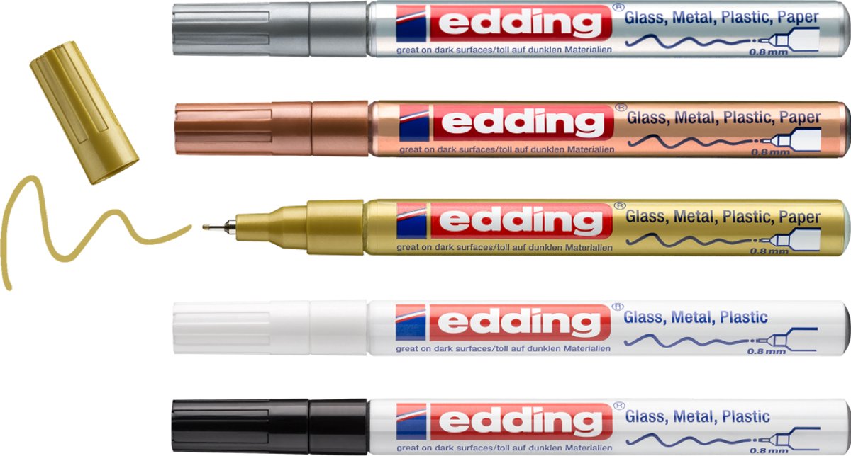 Edding 780 5 s set assorti de marqueurs peinture brillante métallisé - pointe ronde - 0,8 mm - lot de 5 pièces