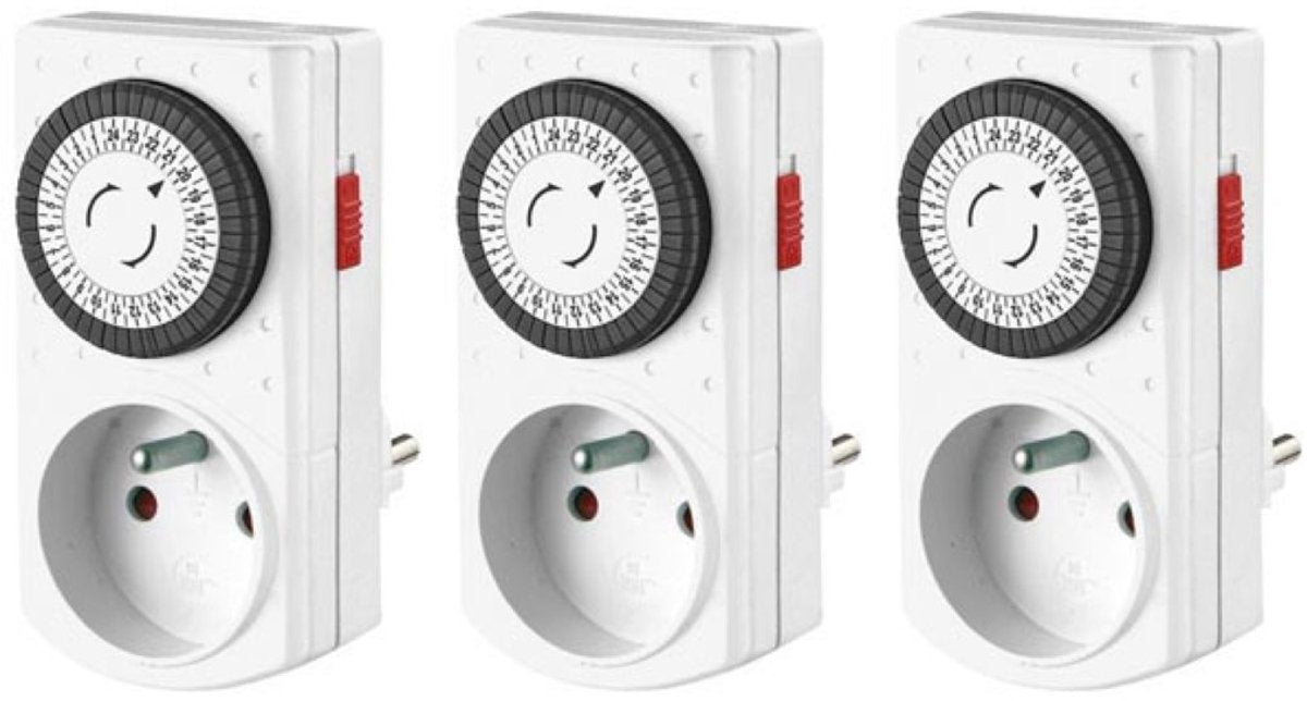 Perel lot de 3 mini minuteries 24 heures, mécaniques, 230 v, 16 a, 3680 w, prise française (e305dm), blanc