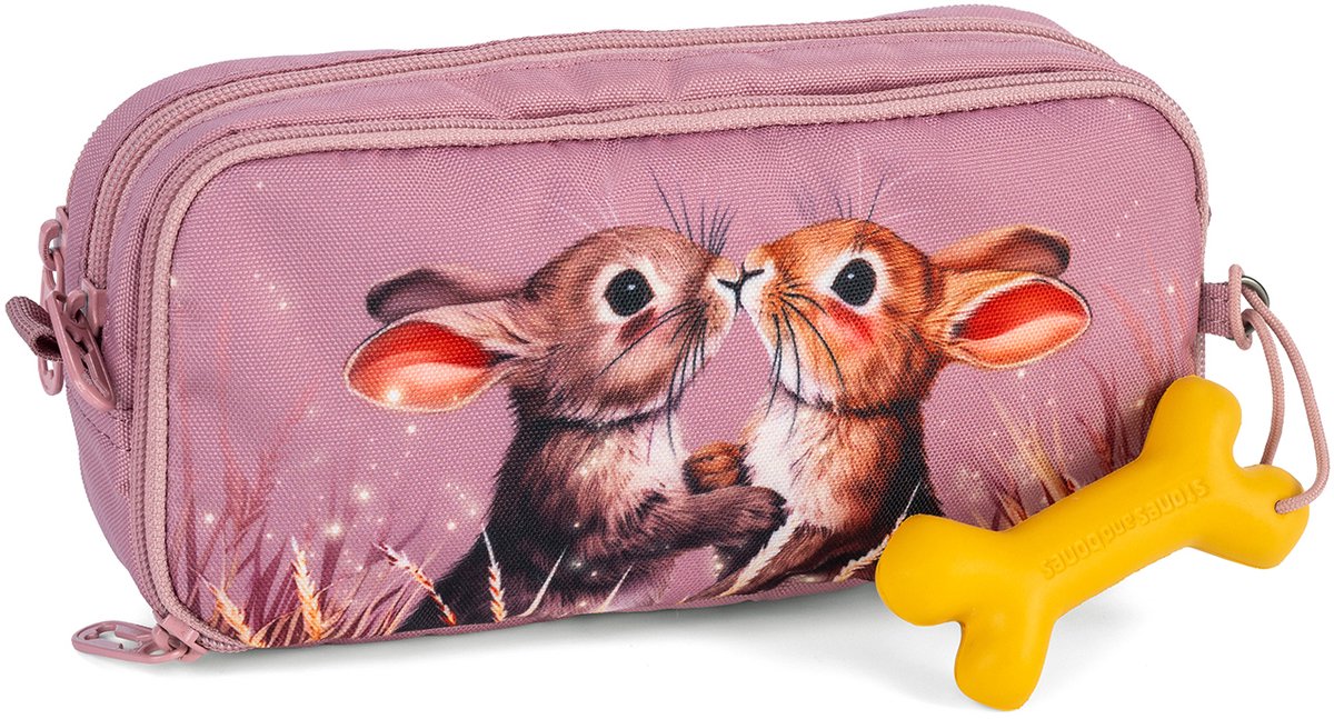 Stones and bones rowan 2.0 - etui - pennenzak voor kinderen - 3 vakken - twilight bunnies - lila