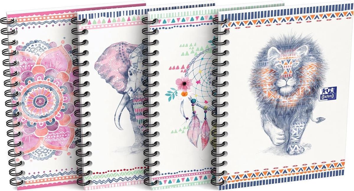 Bloc spirale Oxford esprit bohème, ft a6, 50 pages, carreaux 5 mm, couleurs assorties