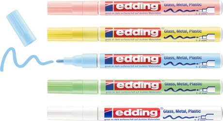 Marqueurs peinture brillante Edding 751 – 5 marqueurs peinture couleur pastel – pointe ronde de 1-2 mm