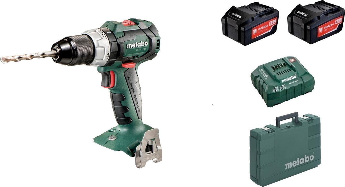 Perceuse-visseuse sans fil Metabo BS 18 LT BL – 18 V – sans balais – 60 nm – avec 2 batteries 4,0 Ah, chargeur et coffret