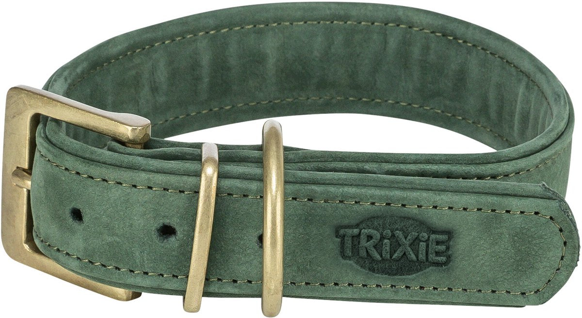 Collier pour chien Trixie - cuir nubuck vert sauge - taille xs 25-31x2.5cm, anneau en D, double doublé