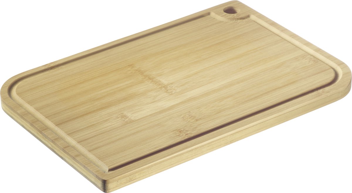 Planche à découper Westmark – planche à découper en bois avec rainure à jus pour couper facilement les aliments – bambou, 33 x 23 cm