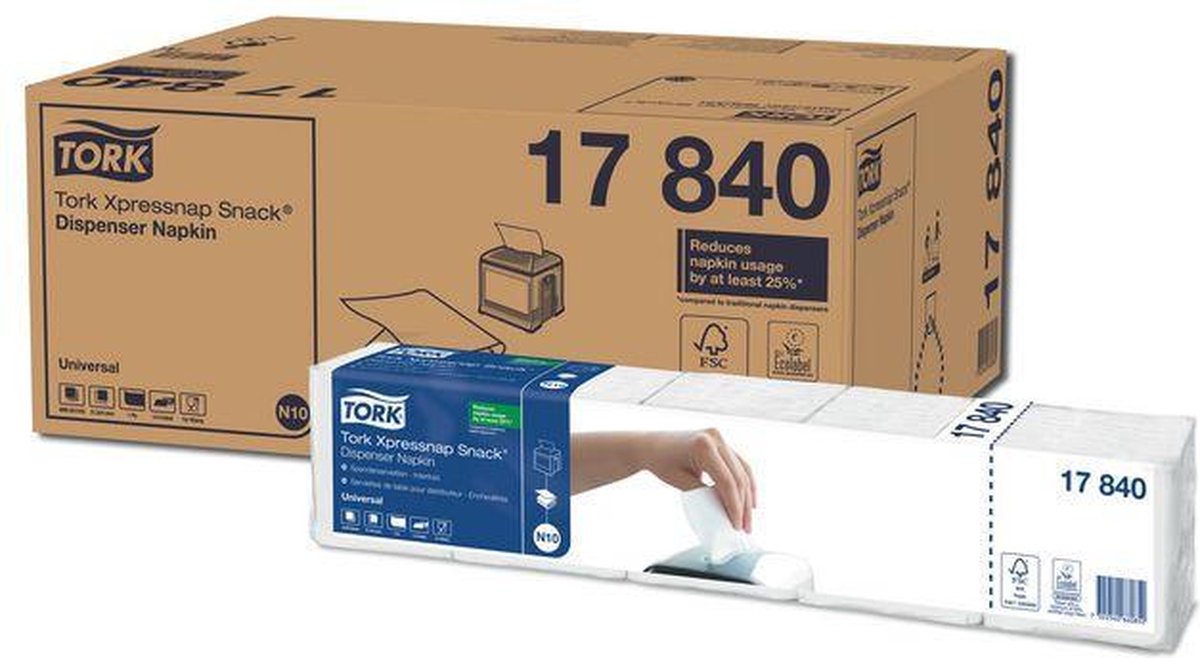 Serviettes Tork express snap snack pour distributeur, 1 pli, 1125 par paquet