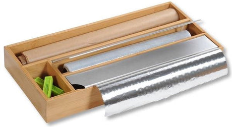 Kesper fsc® Distributeur de papier d'aluminium pour 2 rouleaux de papier d'aluminium - avec 2 compartiments de rangement - Distributeur de papier d'aluminium pour tiroir de cuisine pour aluminium - Papier d'aluminium domestique