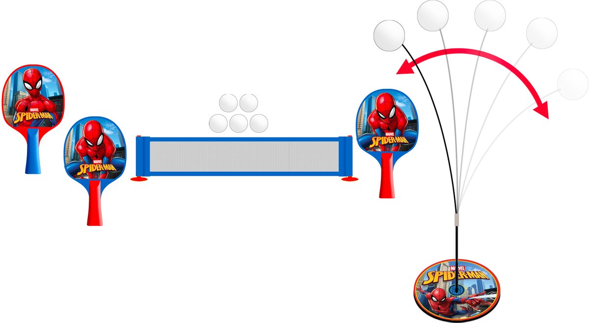 Marvel – spider-man 2-en-1 – set de tennis de table – 2 raquettes – 5 balles