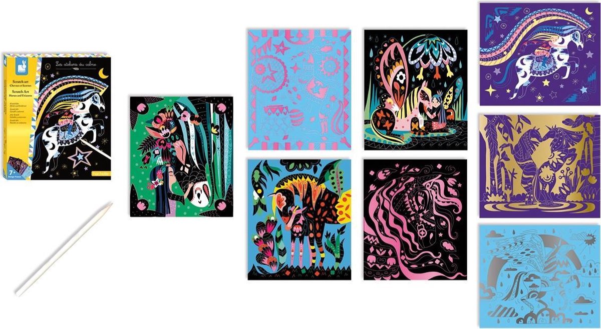Janod - les ateliers du calme - scratch art - chevaux et licornes - coffret bricolage