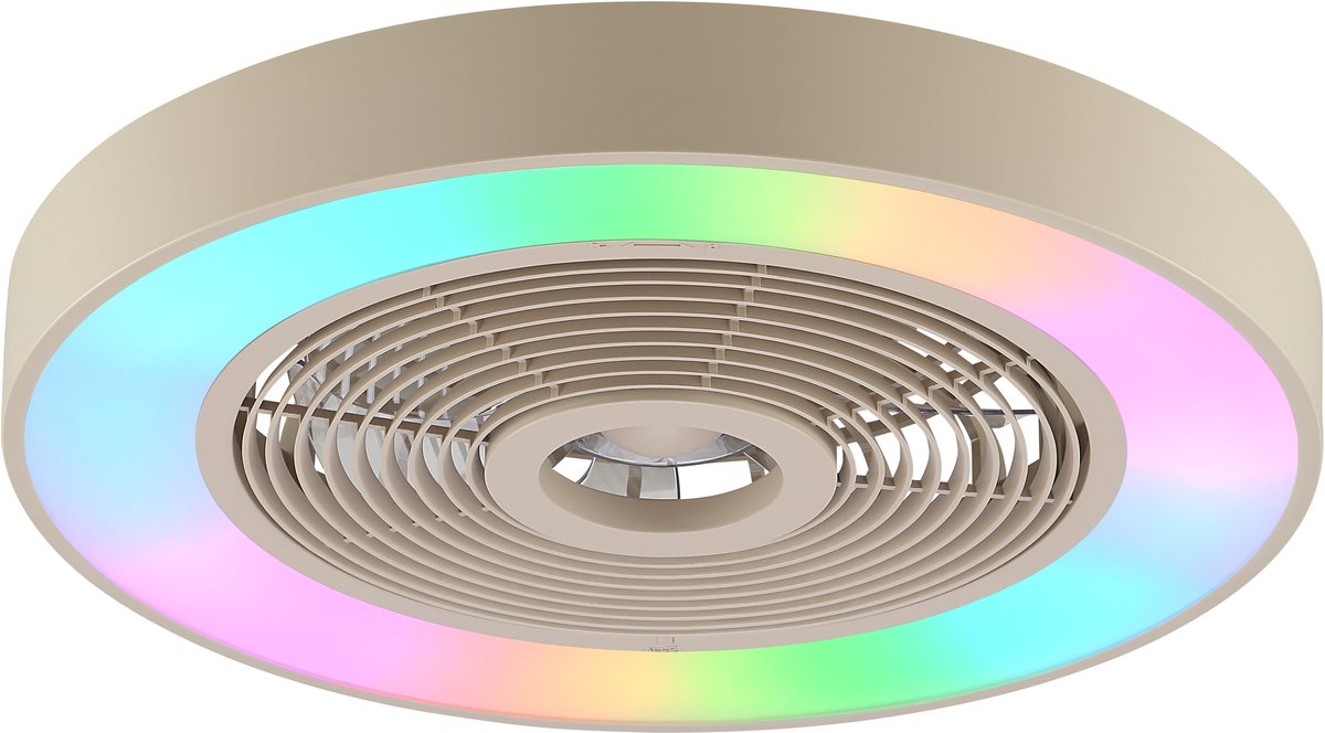 Brilliant Catania - ventilateur de plafond - LED 40W - CCT - 2700K-6500K - dimmable - ICRGB - veilleuse - minuterie - télécommande - beige